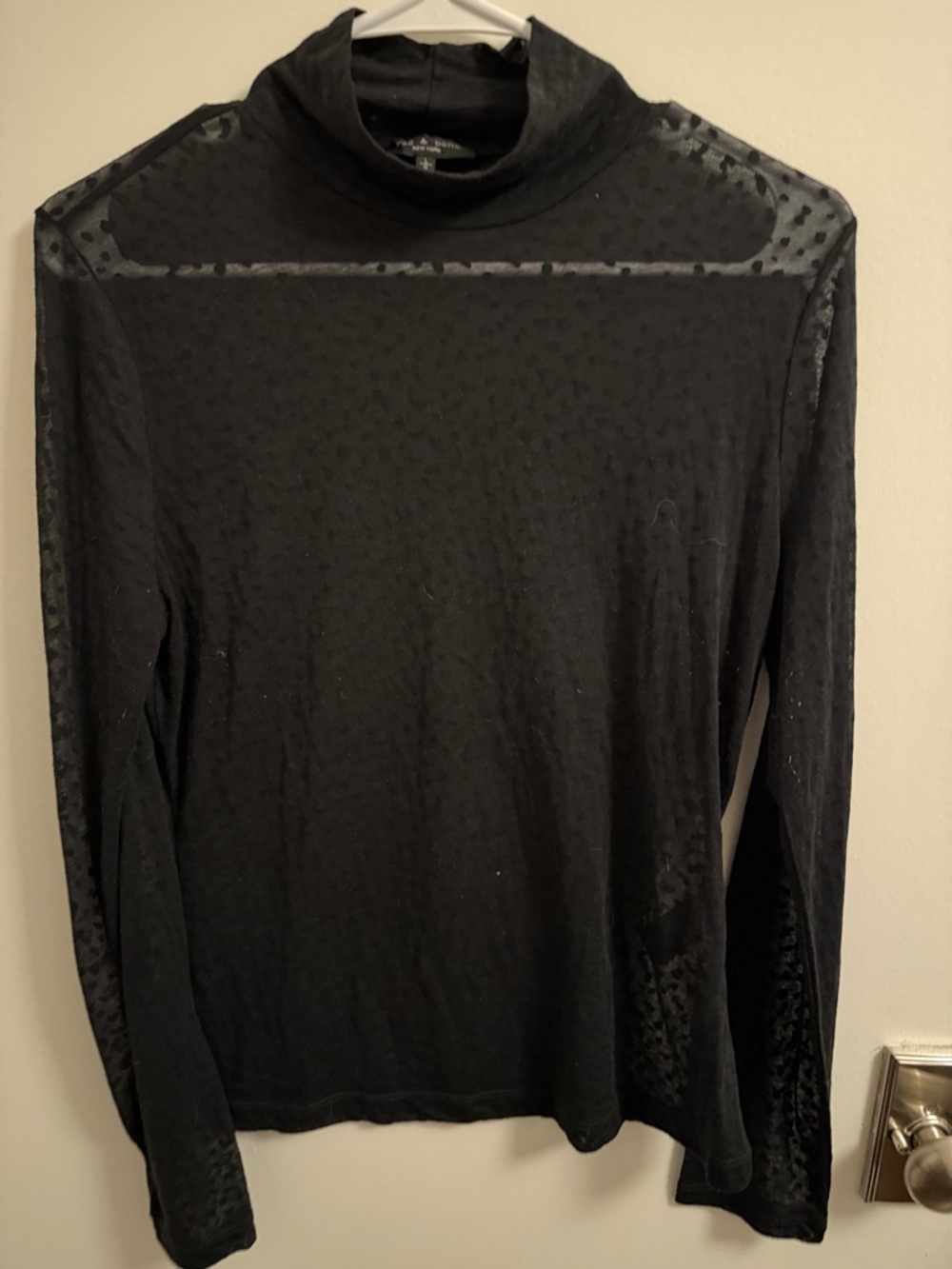 rag & bone Black Sheer Dot-Detail Turtleneck Sweater